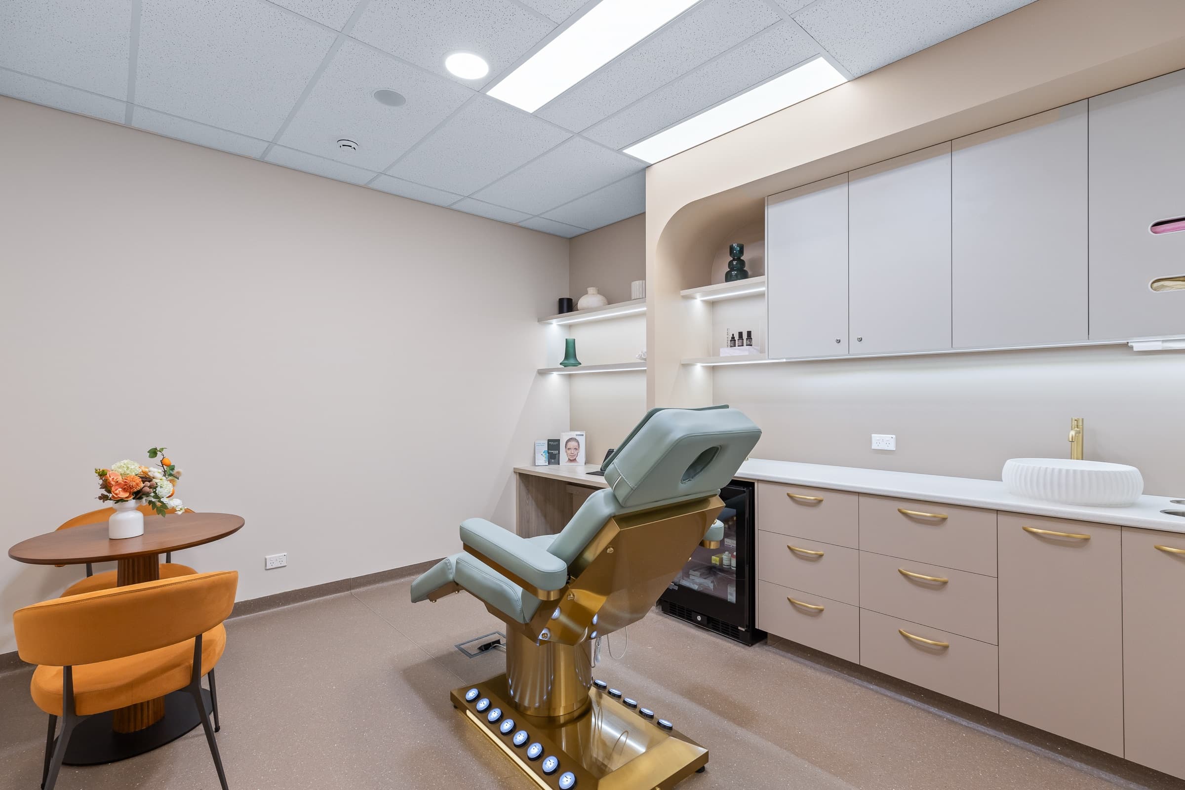 DNTL Code skin treatment room with timber and soft lighting
