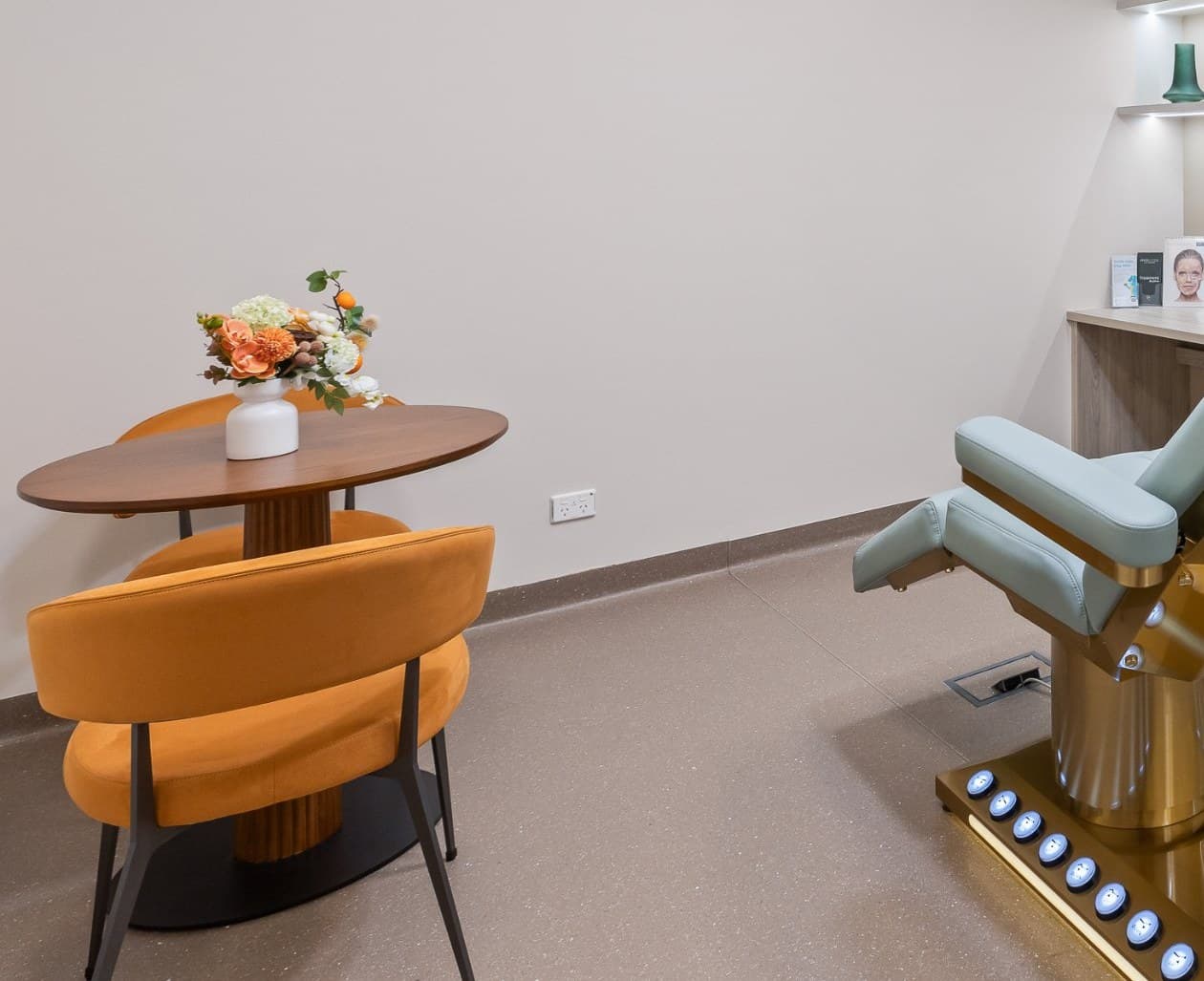 The consultation table and chairs in our skin treatment room