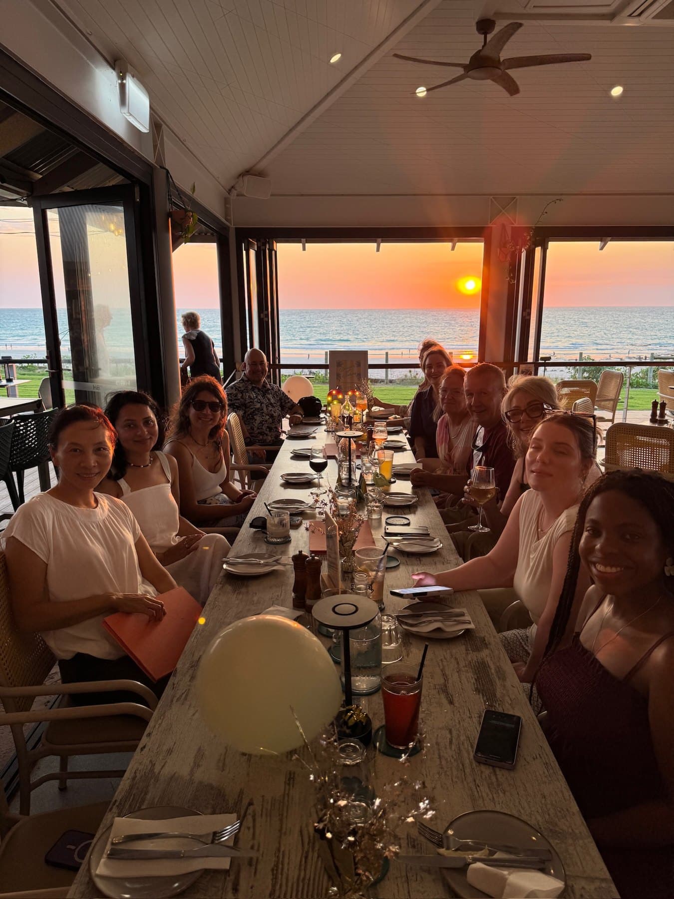 The DNTL Code team at dinner overlooking Cable Beach at sunset