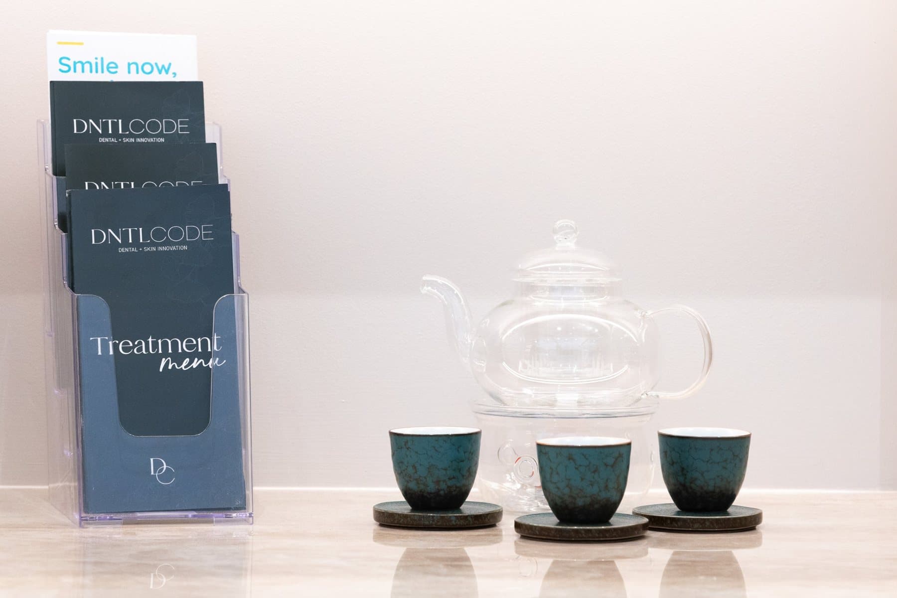 Tea and treatment menus in the shared reception