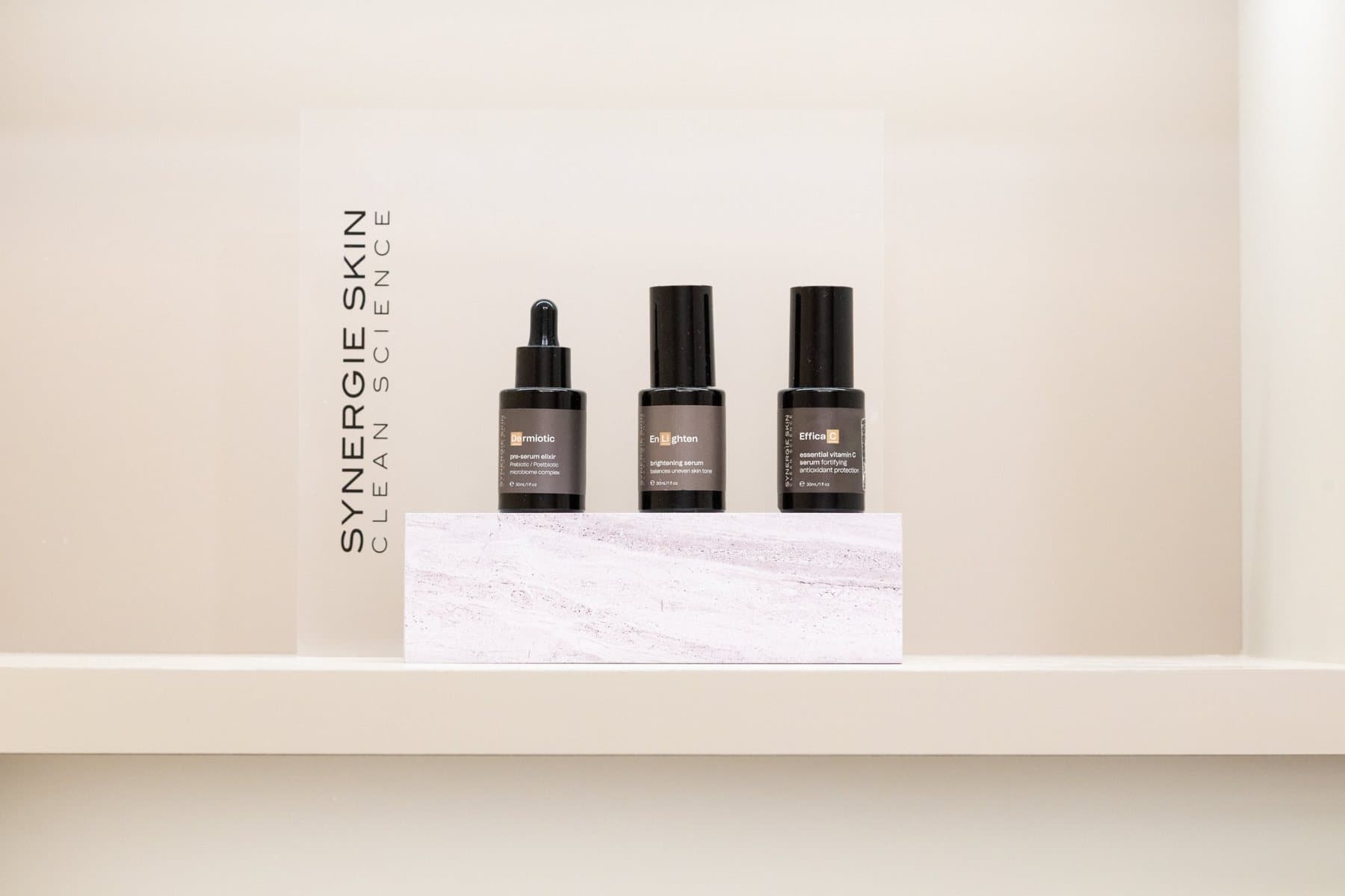 Synergie Skin serums on the shelf