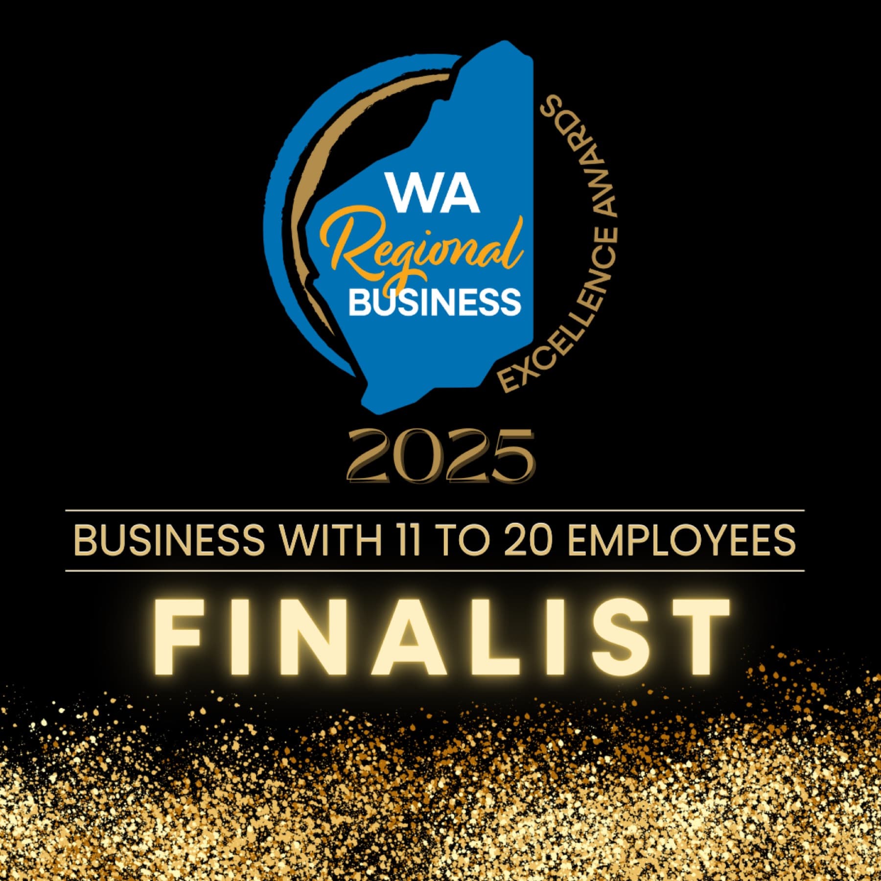 WA Regional Business Excellence Awards 2025 finalist badge, Business with 11 to 20 Employees